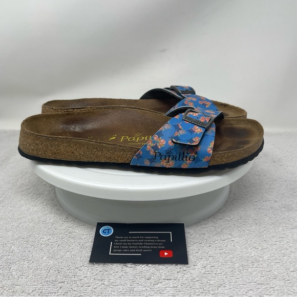 Birkenstock Papillio Madrid Sandals Women’s Size 7 EUR 38 Blue Floral Buckle - Picture 1 of 5